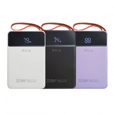 【ZGA】三合一DY08行動電源10000mAh 22.5W自帶線快充 移動電源 智能電量顯示 Type-C+Lightning